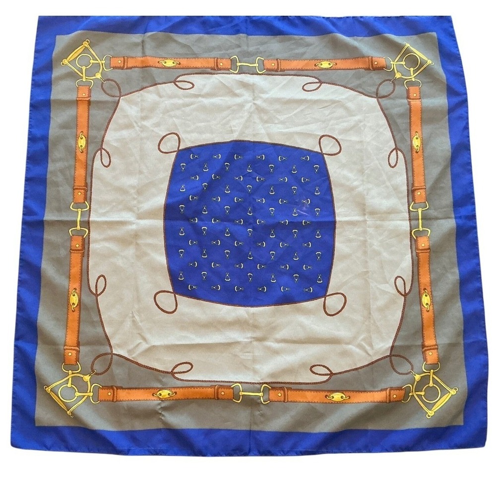 VTG Womens Blue Italian Equestrian Belt Square Scarf Old Money Feminine Chic
